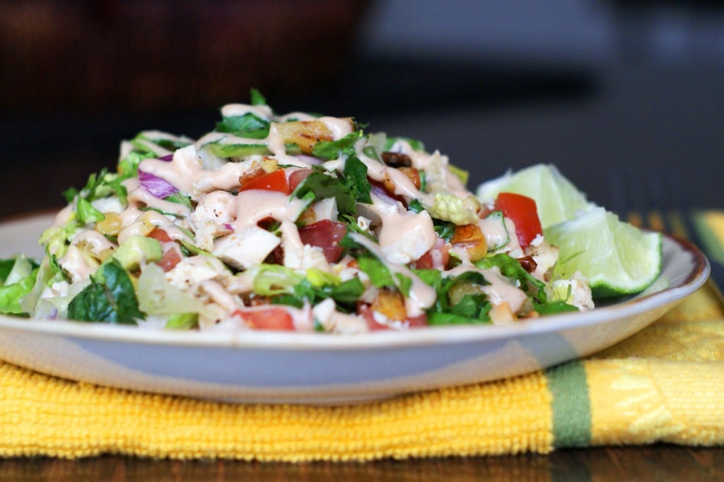 BBQ Chicken Chopped Salad with Roasted Corn and Pineapple