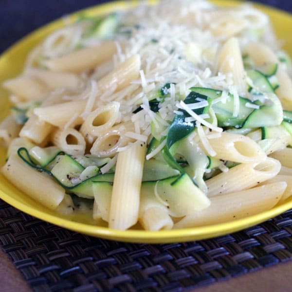 Penne Alfredo with Zucchini Ribbons