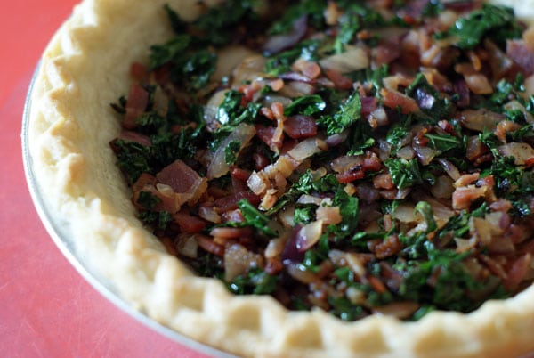 Potato, bacon and kale quiche