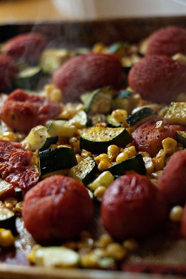 Roasted Tomato, Corn and Zucchini Soup