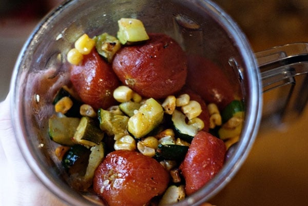 Roasted Tomato, Corn, and Zucchini Soup