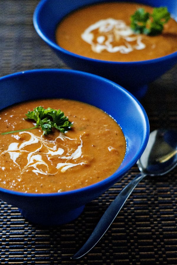 Roasted Tomato, Corn, and Zucchini Soup